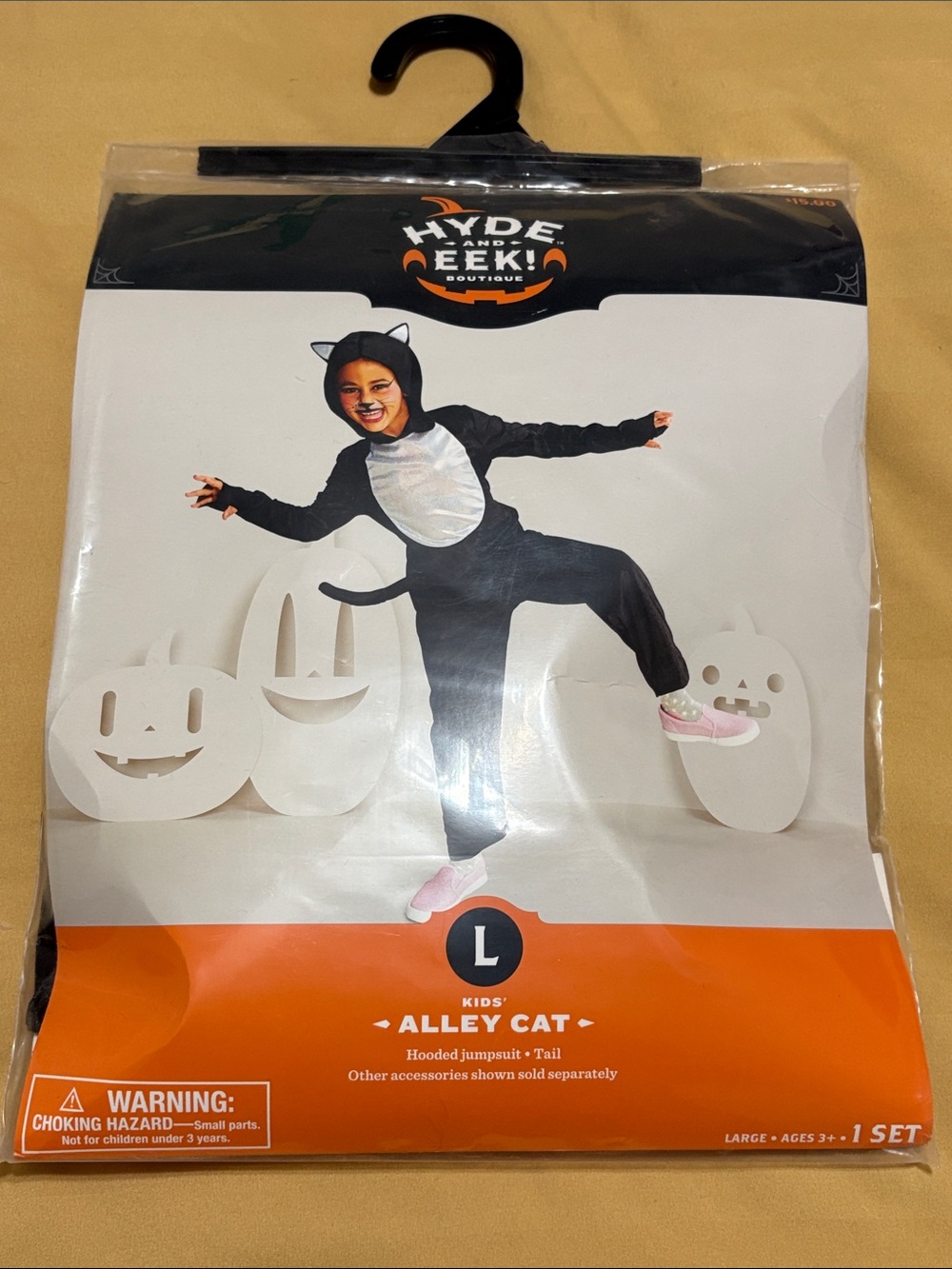 Hyde & Eek! Kids Alley Cat Costume - Black & White Hooded Jumpsuit (Large)